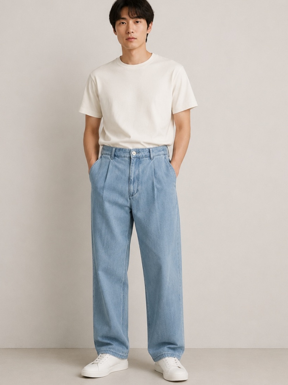 Covernat Korean Streetwear Semi Wide Denim Pants Light Blue Men’s M 100% Cotton